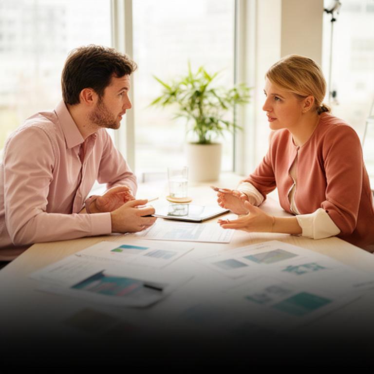 Zwei Finanzberater besprechen eine Cashflow-Prognose an einem hellen Besprechungstisch
